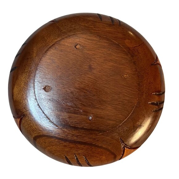 Set Of 4 Hand-Carved Rustic Wooden Whimsical Salad Fruit Bowls Floral Design - Picture 9 of 10